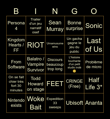 Games Award 2025 Bingo Card