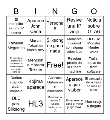 TGA Chunni Bingo Card