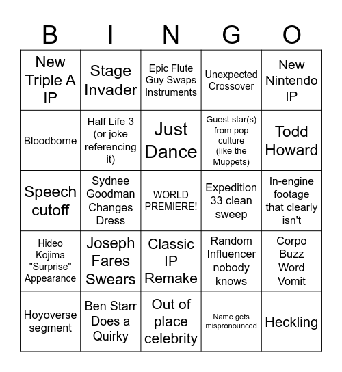 TGA SMASHLEY BIGNO Bingo Card