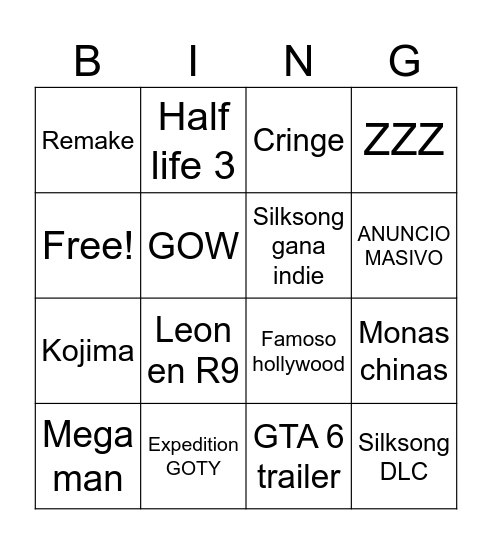 TGA 2025 Bingo Card