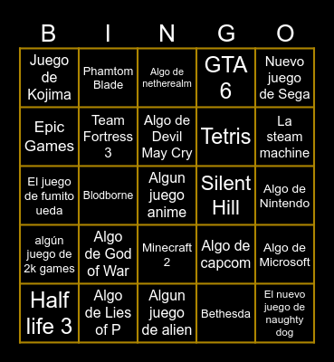 The Game Adwards Bingo Card