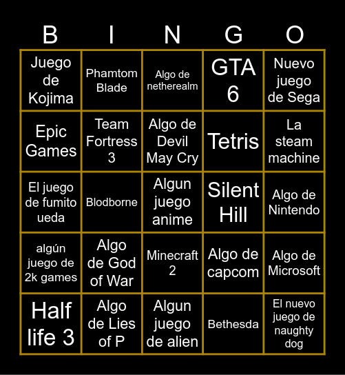The Game Adwards Bingo Card