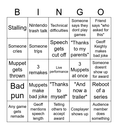 Game Awards FP Bingo Card