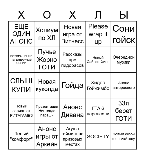 Зе Гейм Авардс 2025 ZOV эдишн Bingo Card