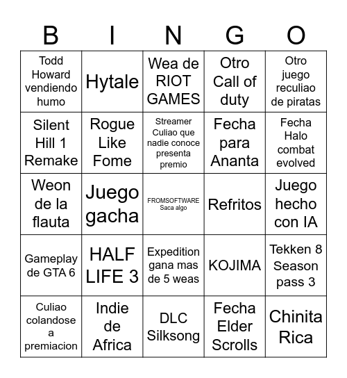 GAY AWARDS Bingo Card