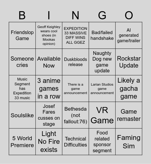 GOTY BINGO Card