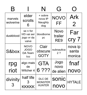 BINGO TGA Bingo Card