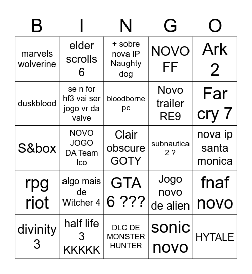 BINGO TGA Bingo Card