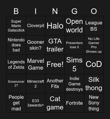 Game Awards Bingo Card