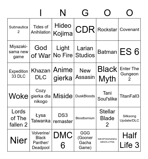 TGA 2025 Bingo Card