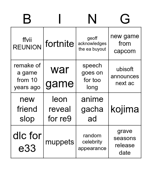 Untitled Bingo Card