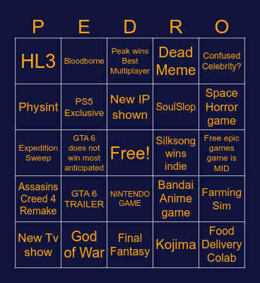 2025 GOTY Bingo Card