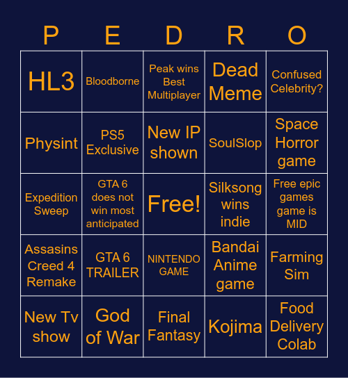 2025 GOTY Bingo Card