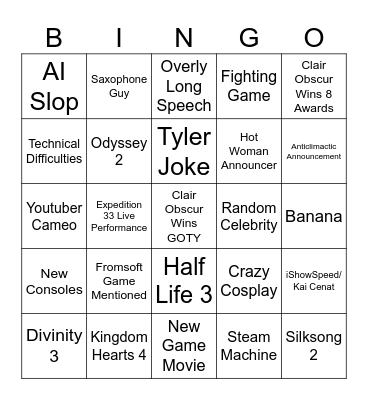 Game Awards Bingo Card