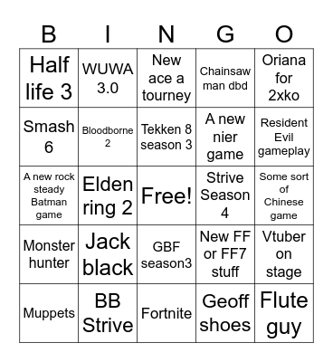Game awards Bingo Card
