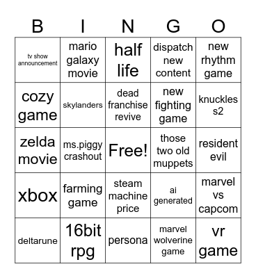 game awards 2025 Bingo Card