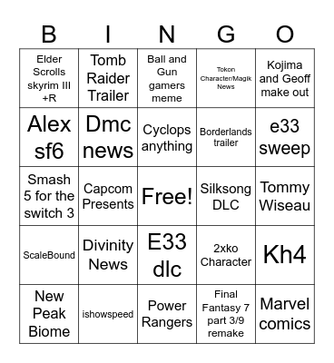 Game Award 2025 Bingo Card
