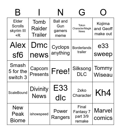 Game Award 2025 Bingo Card