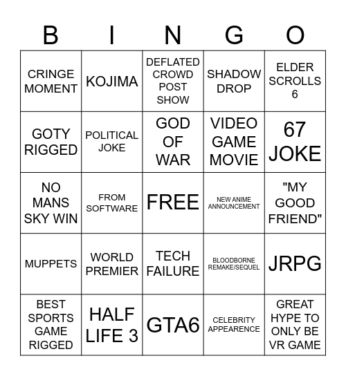 VGA BINGO Card
