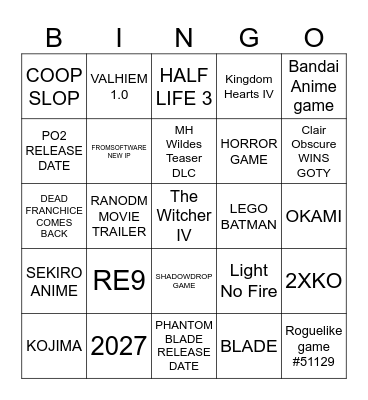 GAME AWARDS Bingo Card