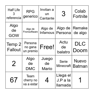 Games Awards 2025 Bingo Card