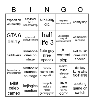 Vingo Gingo Bingo Card