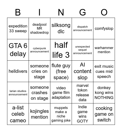 Vingo Gingo Bingo Card