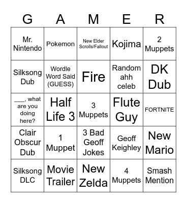 TGA Bingo Card