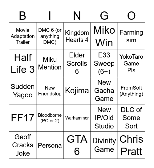 Untitled Bingo Card