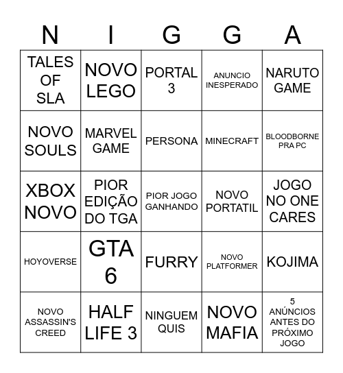 The Game Awards Bingo Card