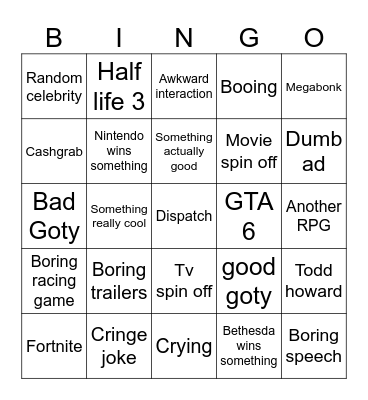 Game awards Bingo Card