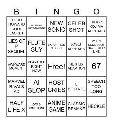 GAME AWARDS 2025 Bingo Card