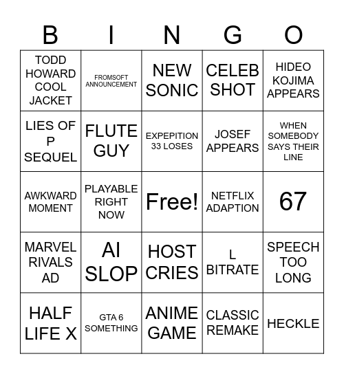 GAME AWARDS 2025 Bingo Card