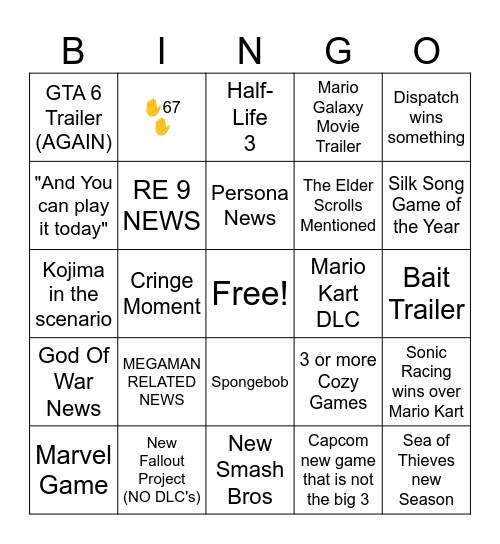 GAME AWARDS Bingo Card