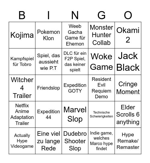 Bingo for the boys Bingo Card