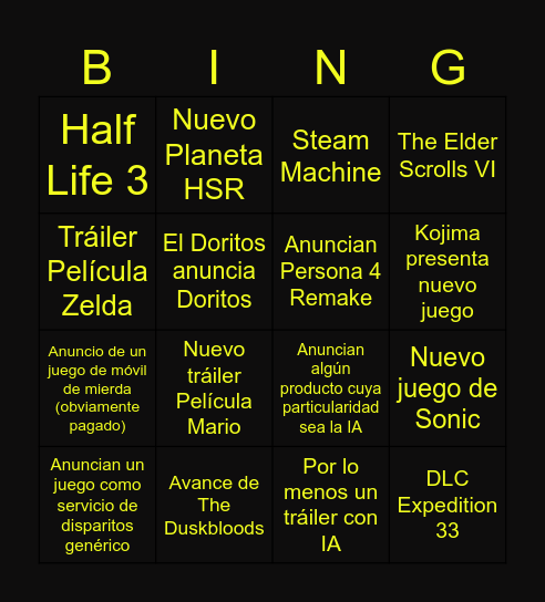 Bingo Game Awards 2025 Bingo Card