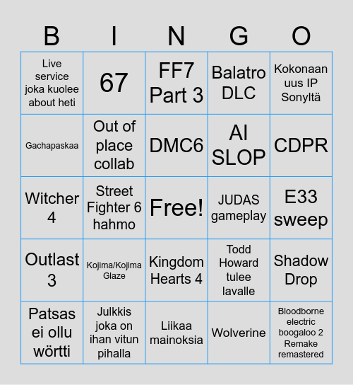 TGA Bingo Card