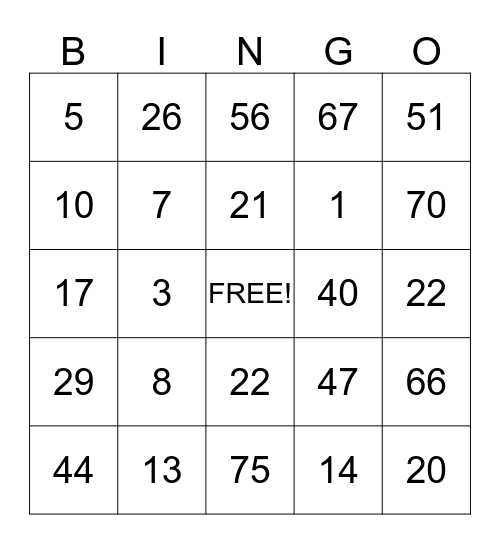 Park Manor Bingo Card