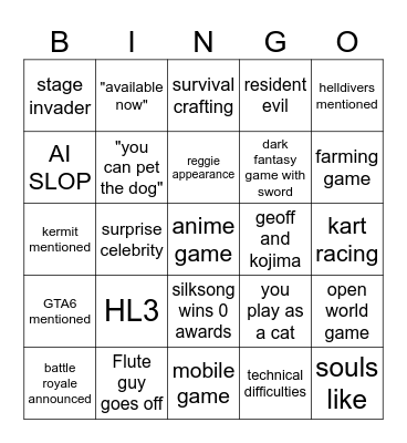 TGA BINGO 2025 Bingo Card