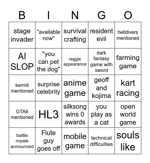 TGA BINGO 2025 Bingo Card