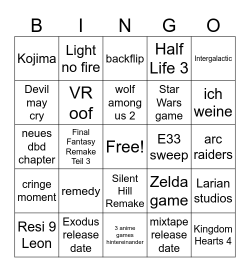 Game Awards 2025 Bingo Card