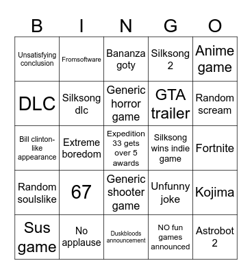 GOTY Bingo Card