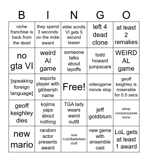 TGA 2025 Bingo Card