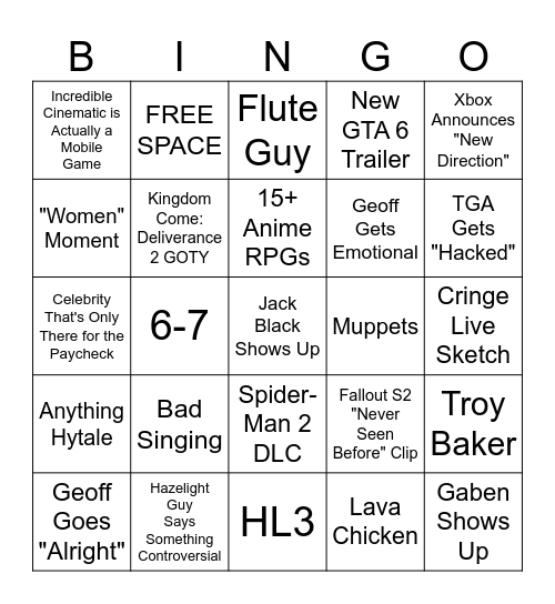 TGA 2025 Bingo Card