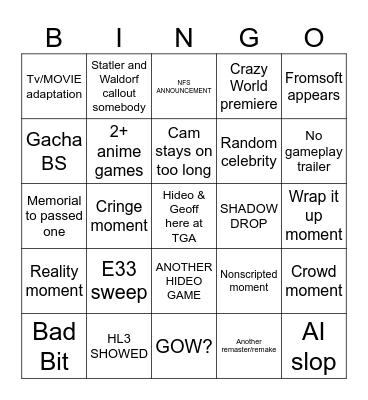 GAME AWRDS BINGO Card