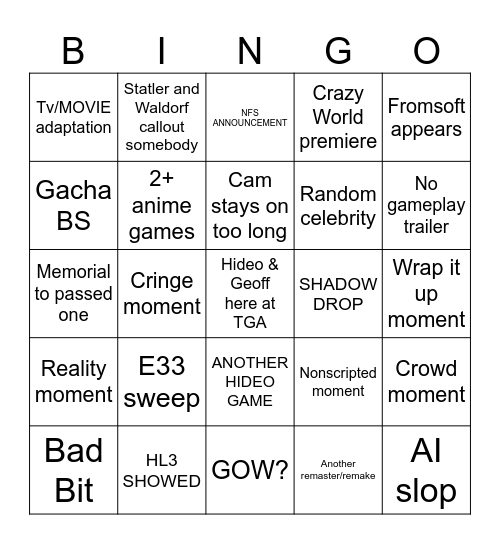 GAME AWRDS BINGO Card