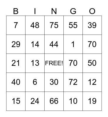 Park Manor Bingo Card