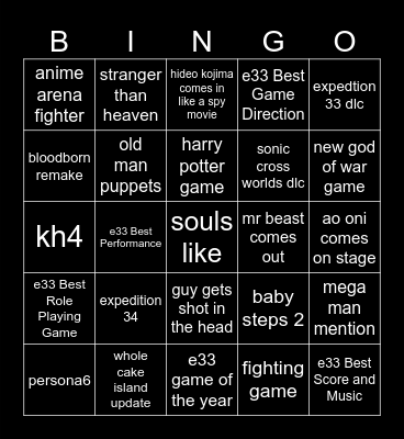 gameawards Bingo Card