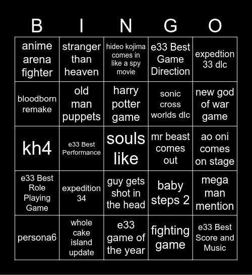 gameawards Bingo Card