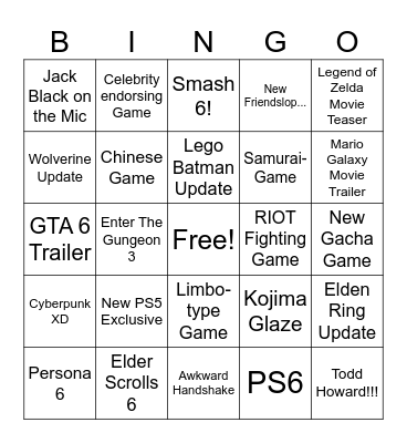 2025 TGA Bingo Card